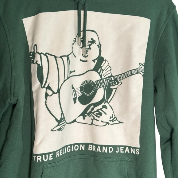 True Religion Buddha Graphic Hoodie Green Pullover Men's Size M Sweatshirt - Picture 2 of 10